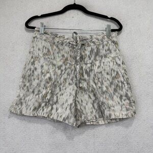 Amuse Society Shorts Womens Small Gray Beige Ikat Linen Blend Drawstring Pockets